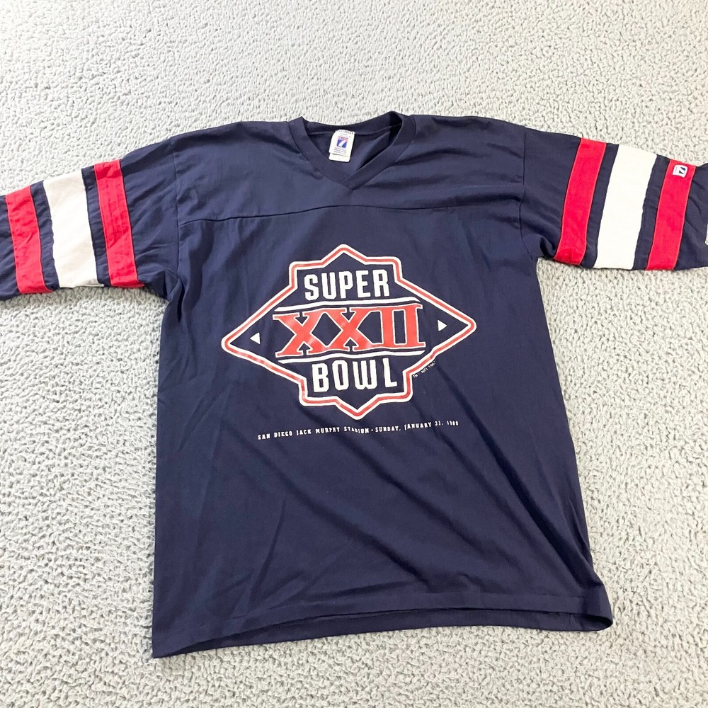 Super Bowl XXII 1988 Logo 7 Shirt Mens XL Blue USA Single Stitch‎ Redskins